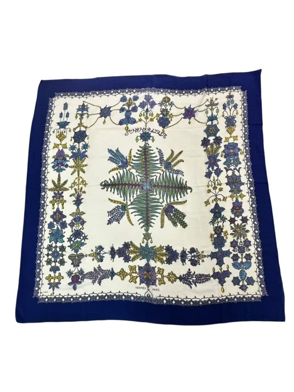 Hermes Super Large Carre 140 Scarf Silk Scheherazade Blue
